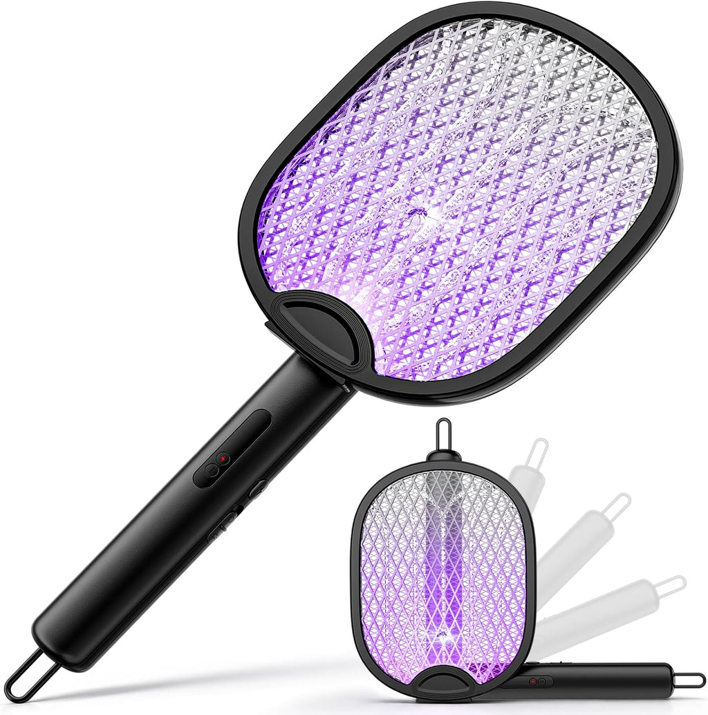 2 in 1 Electric Fly Swatter 4000V, Bug Zapper Racket, Black | 1800mAh, up to 20,000 zaps, hands-free stand mode, blue