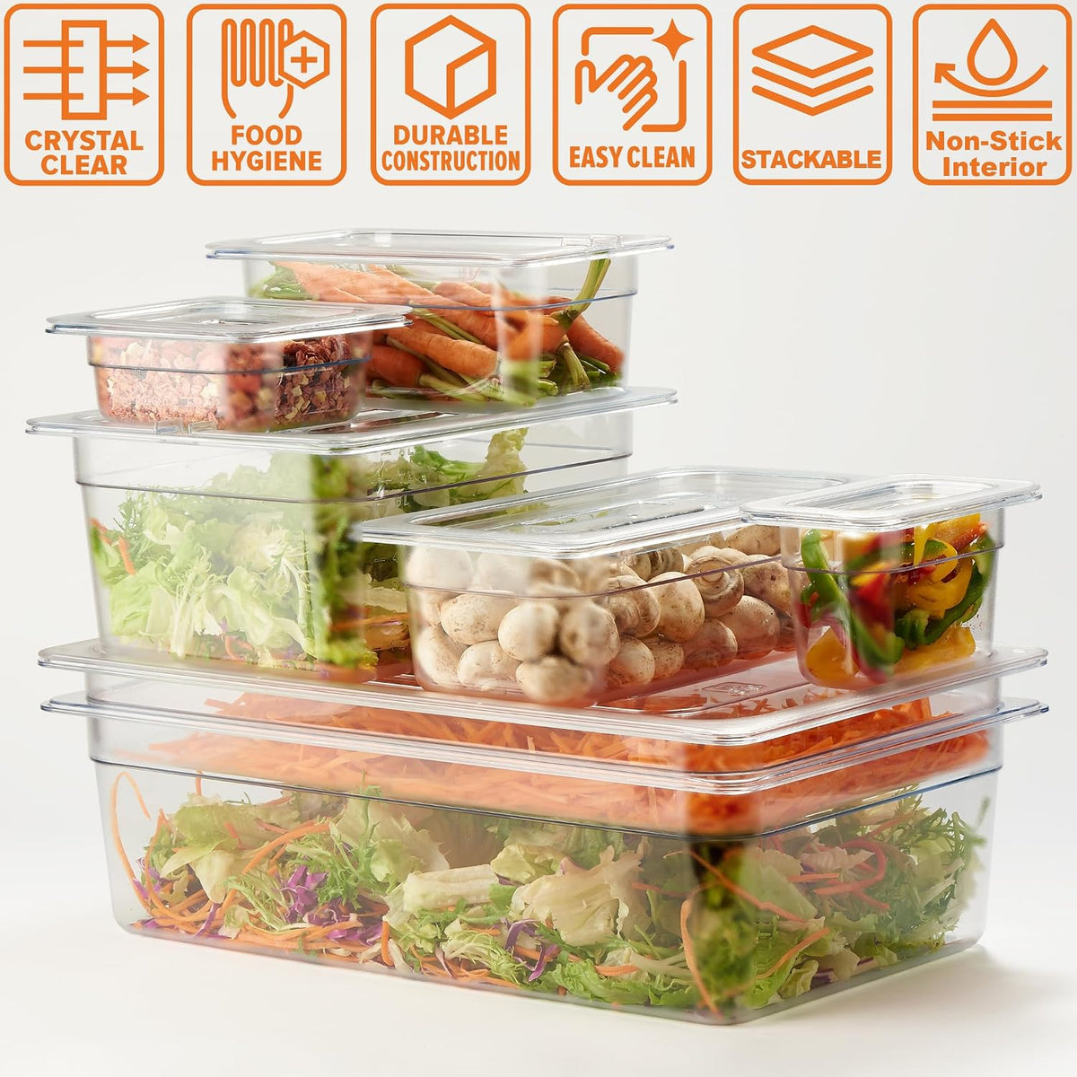 6-Pack 1/3 Size 4" Deep NSF Polycarbonate Food Pans | Dishwasher & Freezer Safe Clear Container for Prep Tables