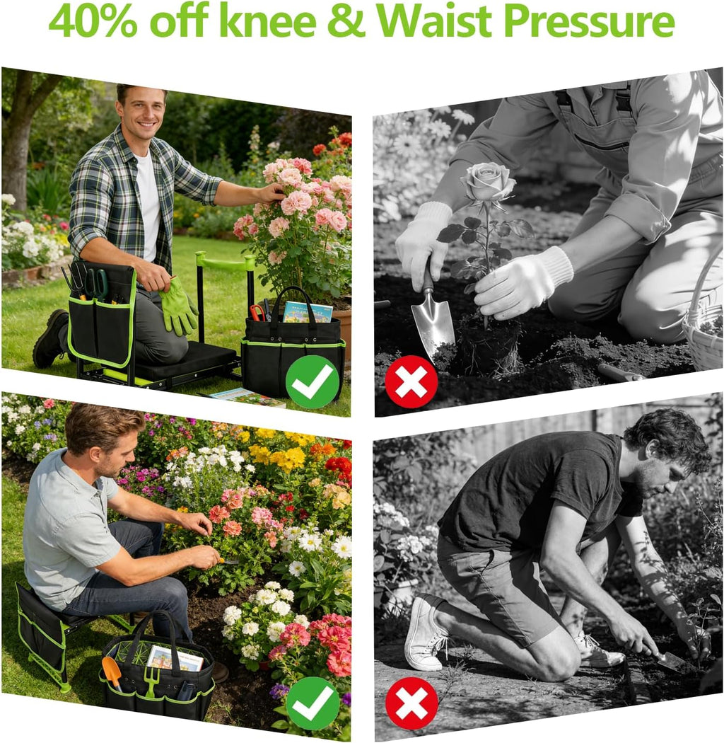 Garden Kneeler and Seat, Heavy Duty Gardening Stool with 1.8" Thick Detachable Kneeling Pad, Foldable Bench Chair