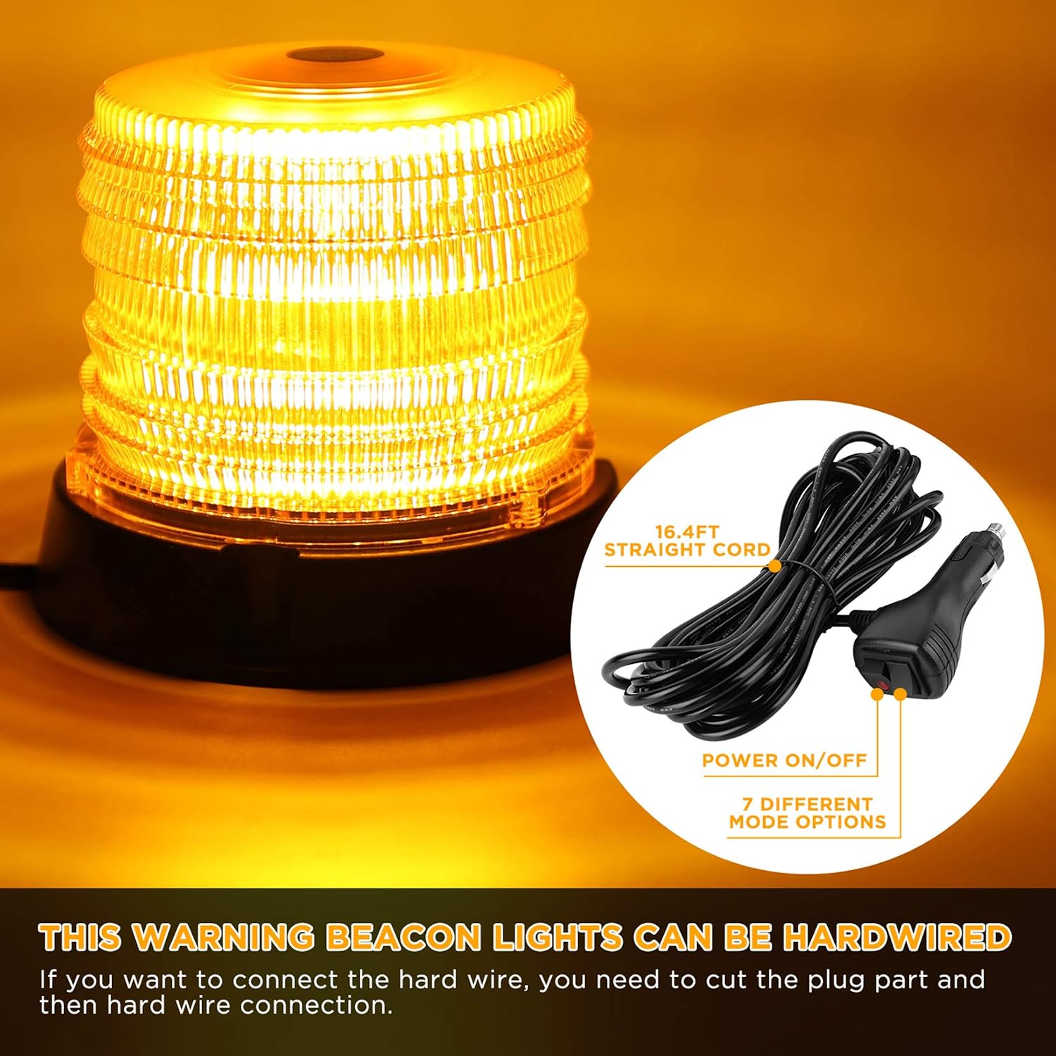 2pcs LED Warning Flash Beacon Lights, 60 LED Amber Warning Safety Flashing Strobe Lights with Magnetic and 16 ft