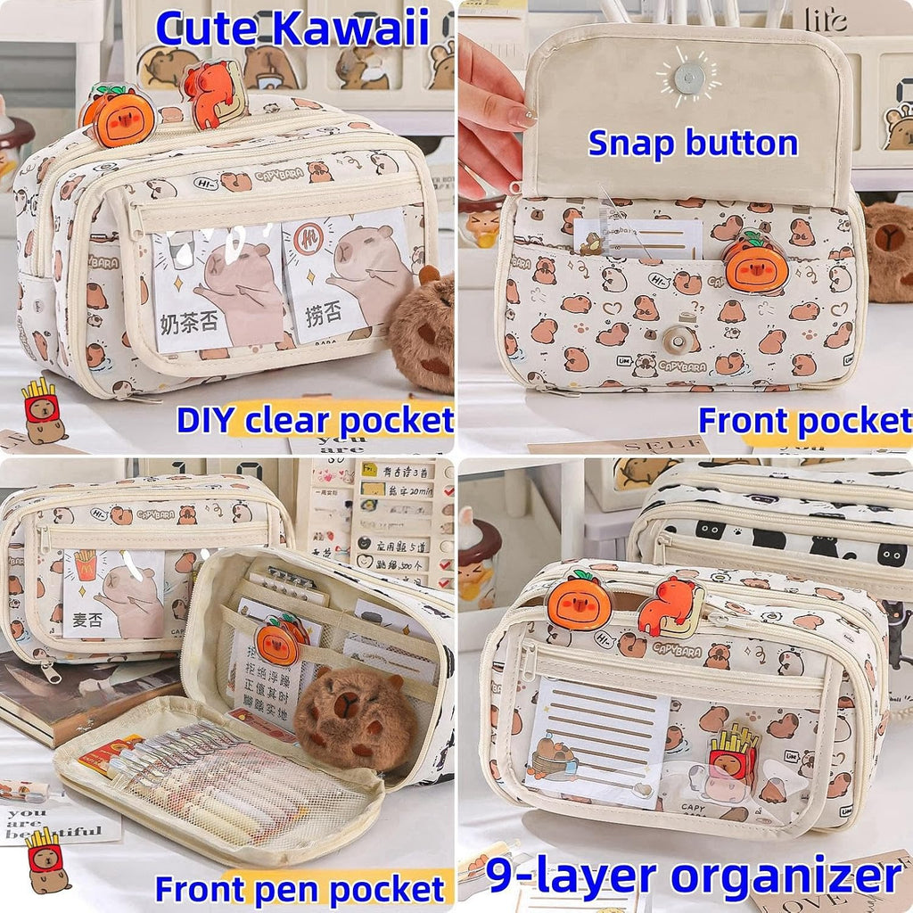 Cute Kawaii Pencil Case Pouch Cartoon Pen Box Holder Organizer for Office Workspace Supplies Desk Accessories Travel