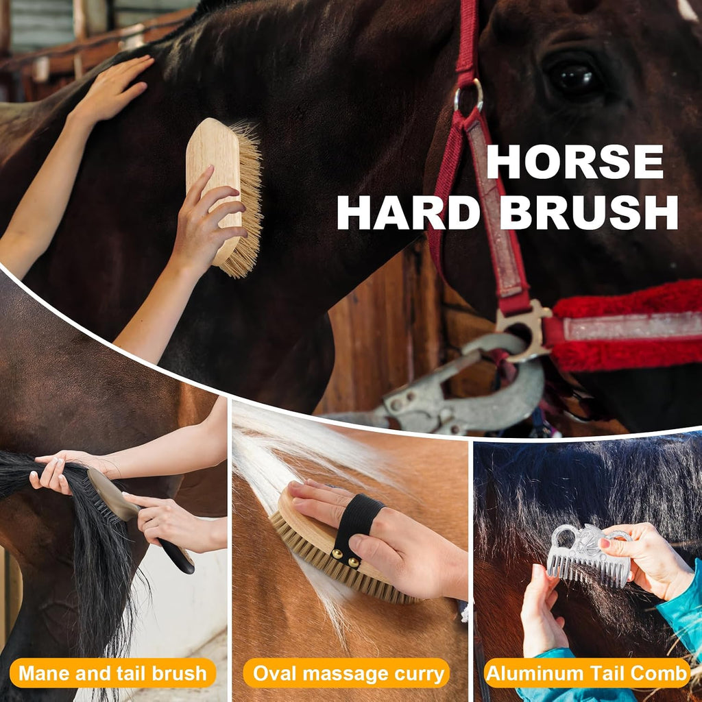 Horse Grooming Kit 15PCS - Horse Brush Set with Organizer Tote Bag Care Cleaning Kit with Brush & Comb, Professional