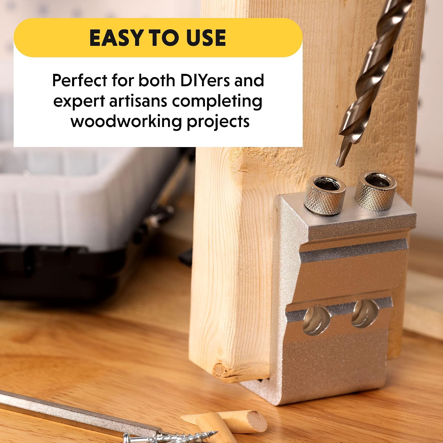 Woodworking Pocket Hole Jig Kit - All-In-One Aluminum Pocket System with Carrying Case