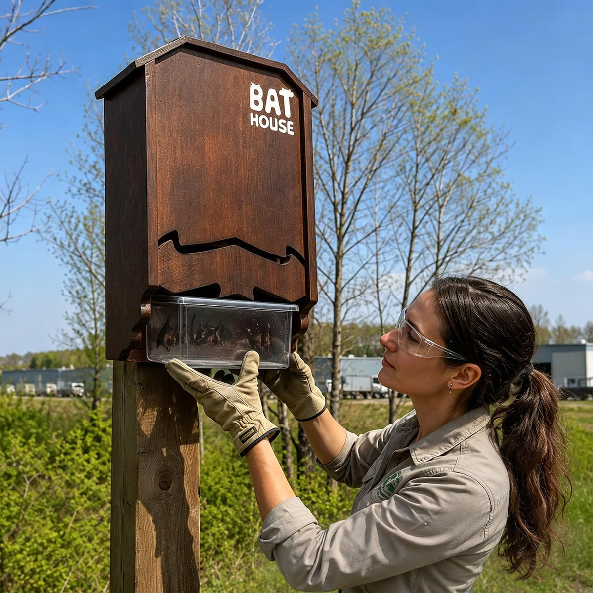 Bat House for Outdoors, Double Chamber Wood Bat Box for Outside to Attract Bats, Handcrafted Pine Bat Shelter with
