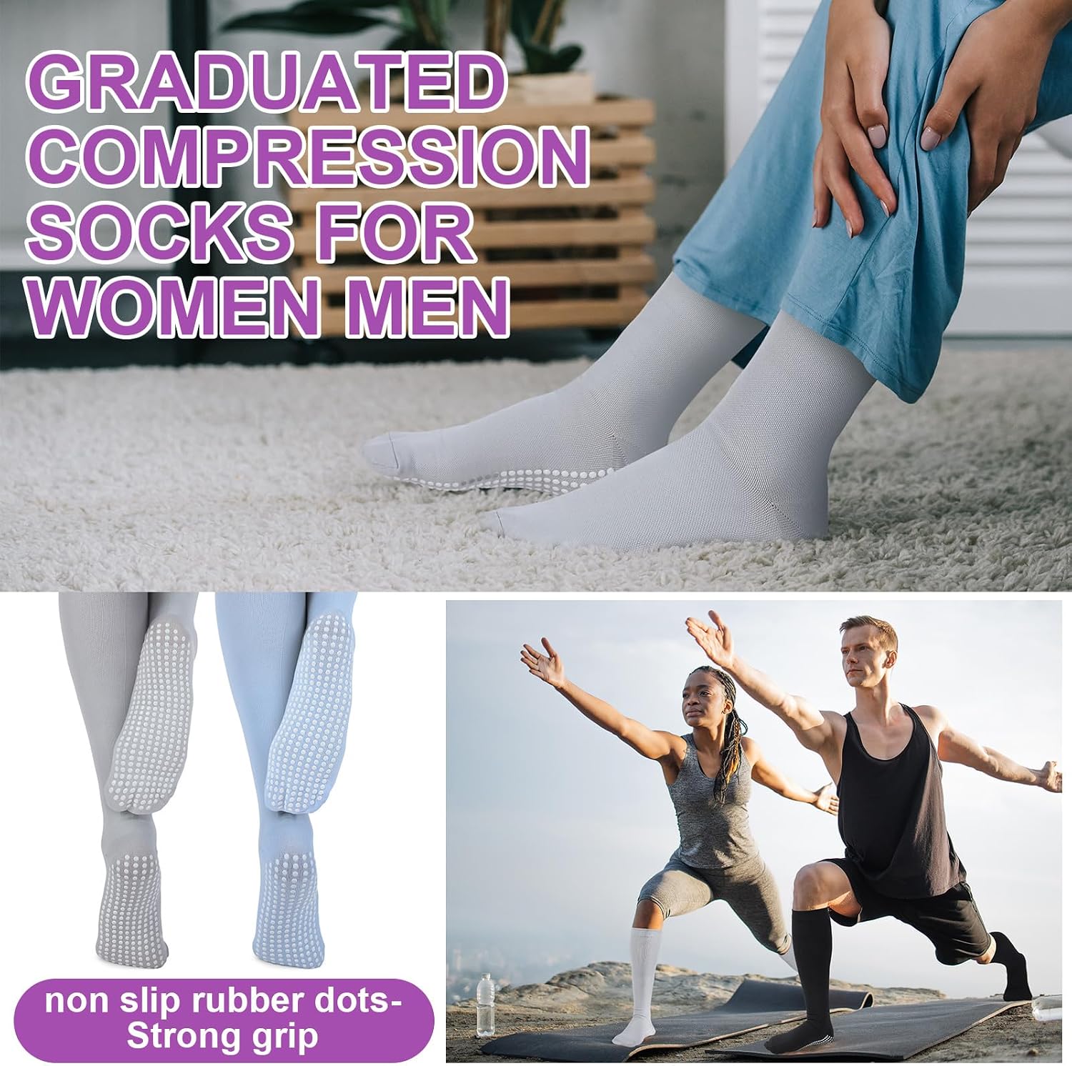 6 Pairs Compression Socks for Women Men 20-30 Mmhg Non Slip Grips Hospital Compression Sock for Nurses Pregnancy