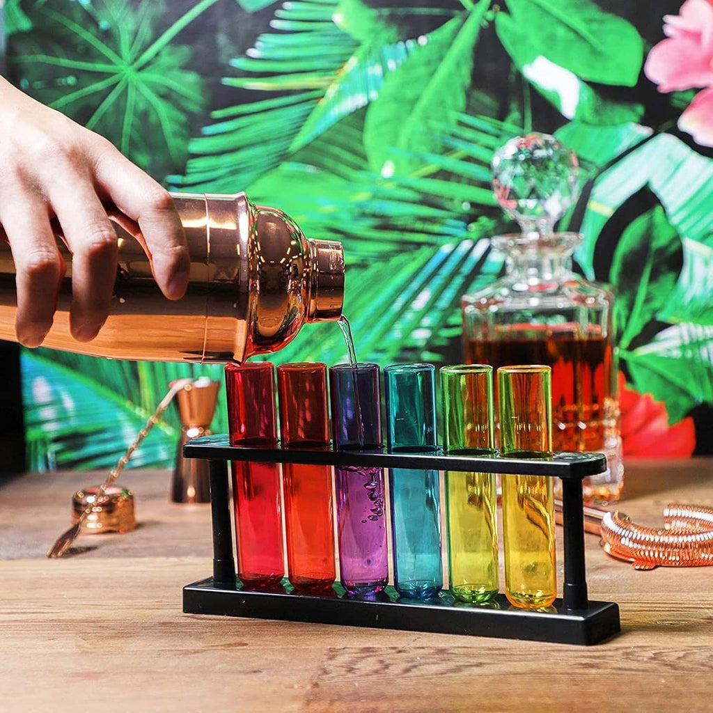 Test Tube Shot Glasses - Plastic Drink Test Tubes & Rack for Party Shots - Propagation Display & Science