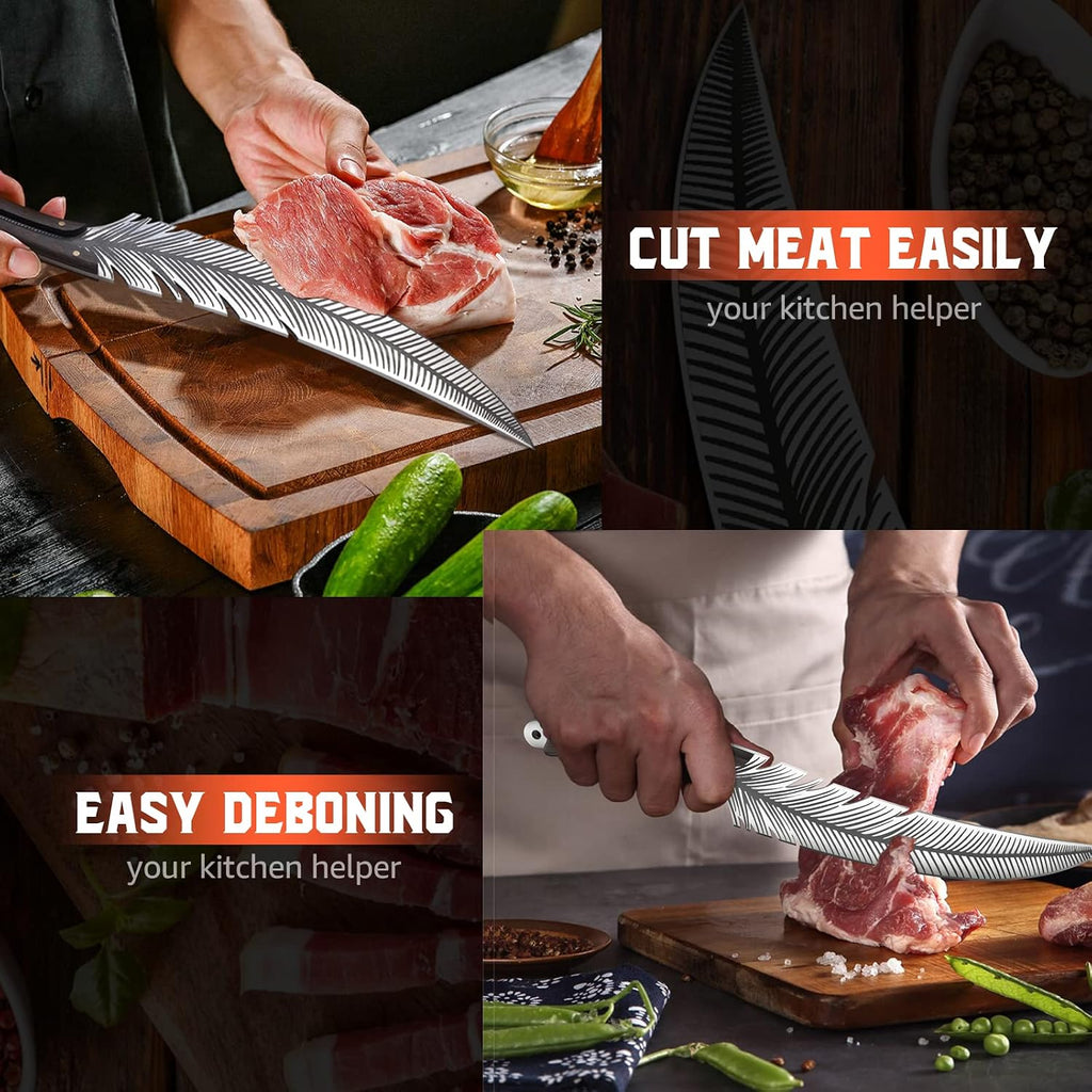 Feather Carving Knife, 8 Inch Boning Knife with Sheath and Gift Box