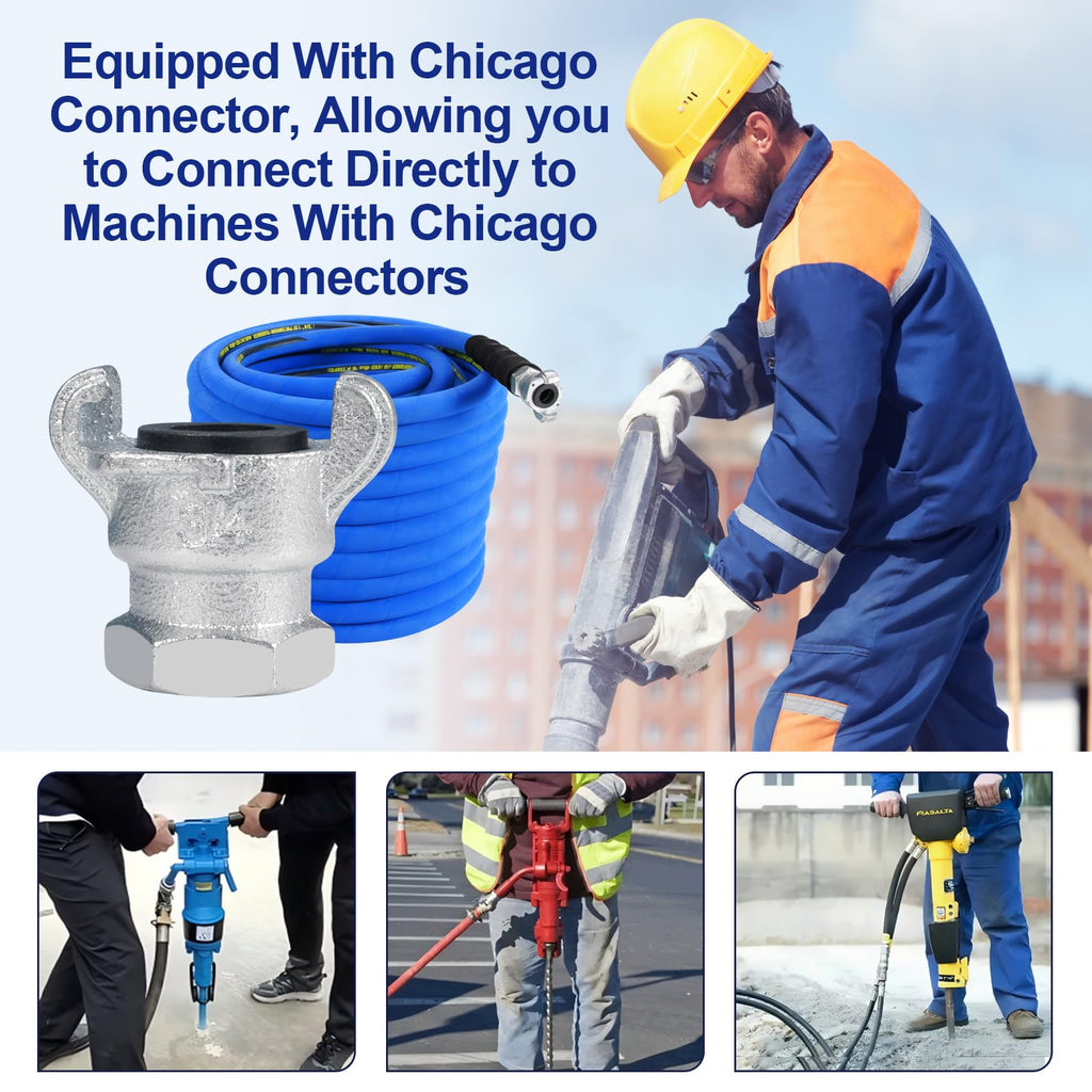 3/4" × 100FT Industrial Compressor Air Hose with Chicago Connectors