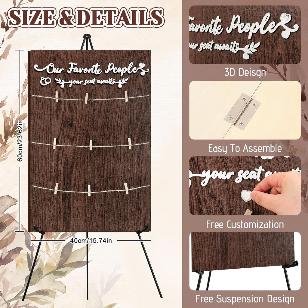 Wedding Seating Chart with Easel Display Stand Rustic Wooden Find Your Seat Sign Board Decoration for Wedding