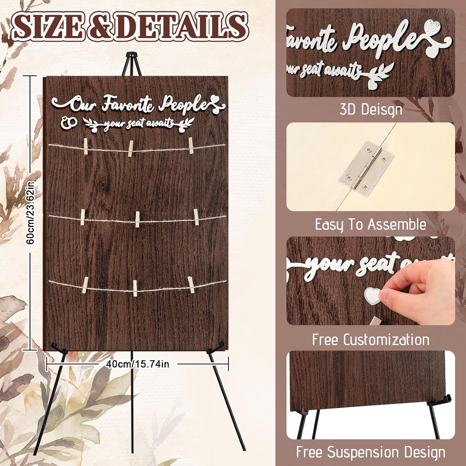 Wedding Seating Chart with Easel Display Stand Rustic Wooden Find Your Seat Sign Board Decoration for Wedding