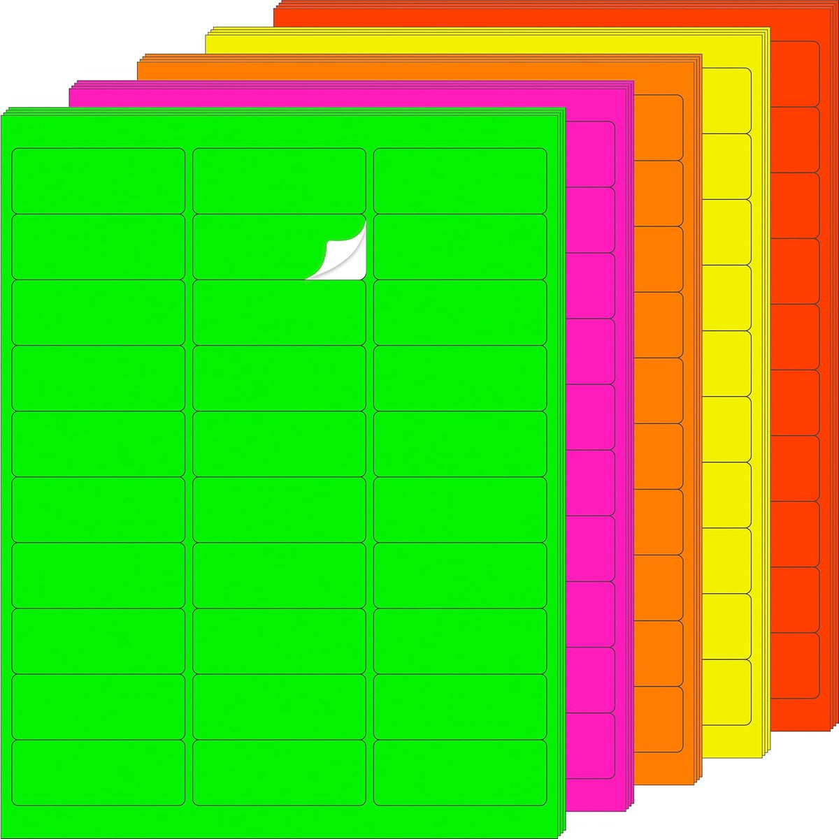 Fluorescent Shipping Address Labels,1" x 2-5/8" Neon Label 600 PCS