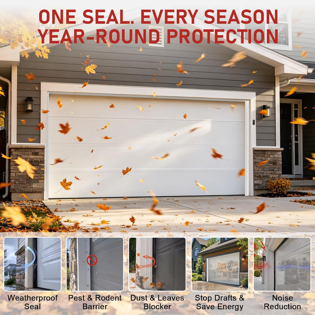 Garage Door Seal Top and Sides - 36 Ft Garage Door Weather Stripping Side Seal, Heavy Duty Weatherproof TPE