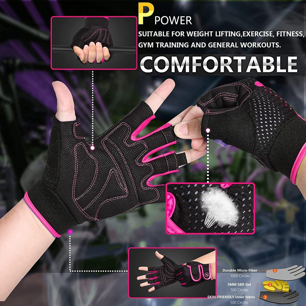 Workout Gloves Padded Weight Lifting Gloves for Men/Women, [3MM Gel] Fingerless Grip Gym Gloves Fitness Gloves for