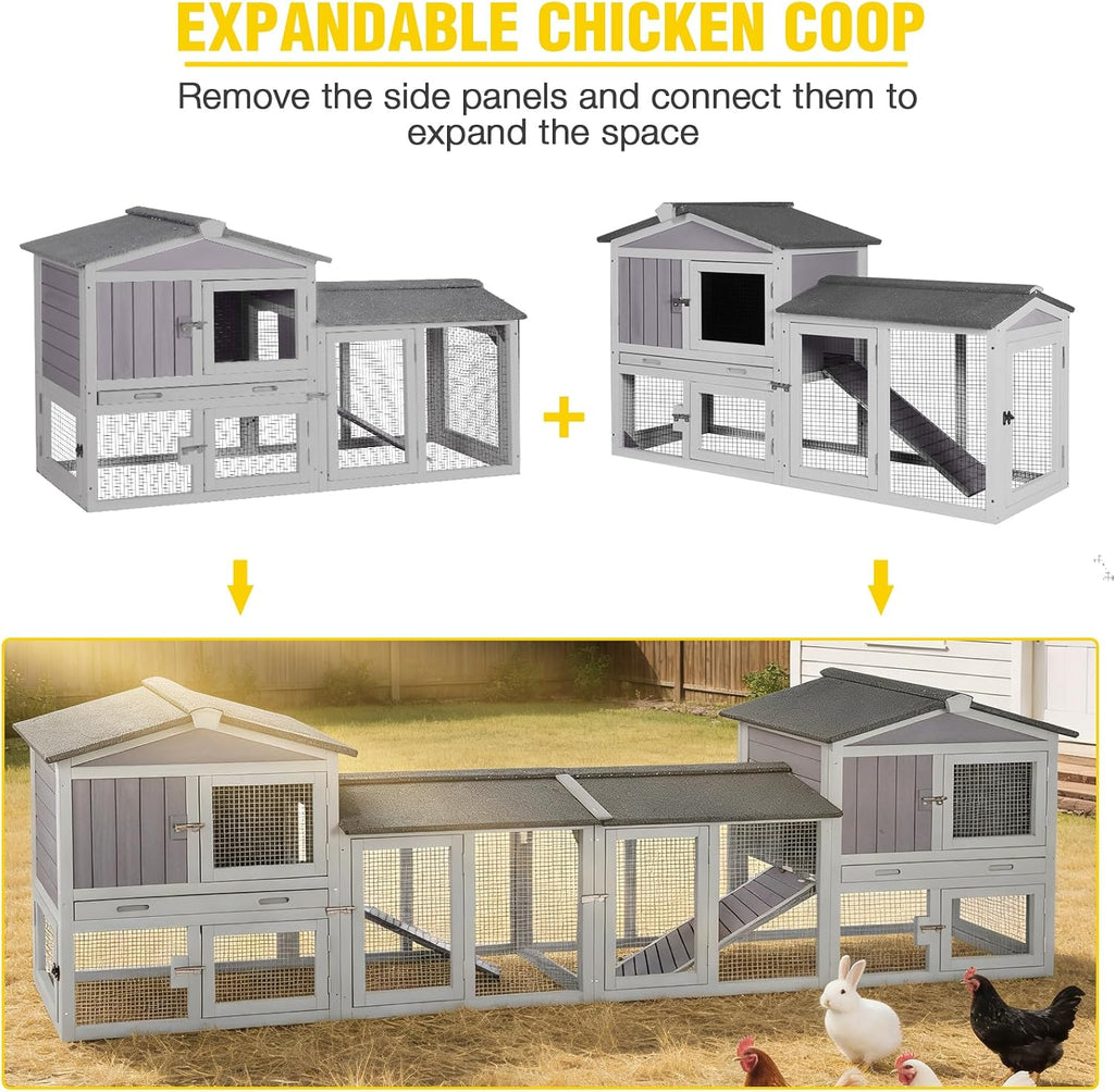 Chicken Coop for 2 Chickens, Wooden Duck House Outdoor Hen House Poultry Quail Cage-Expandable Design