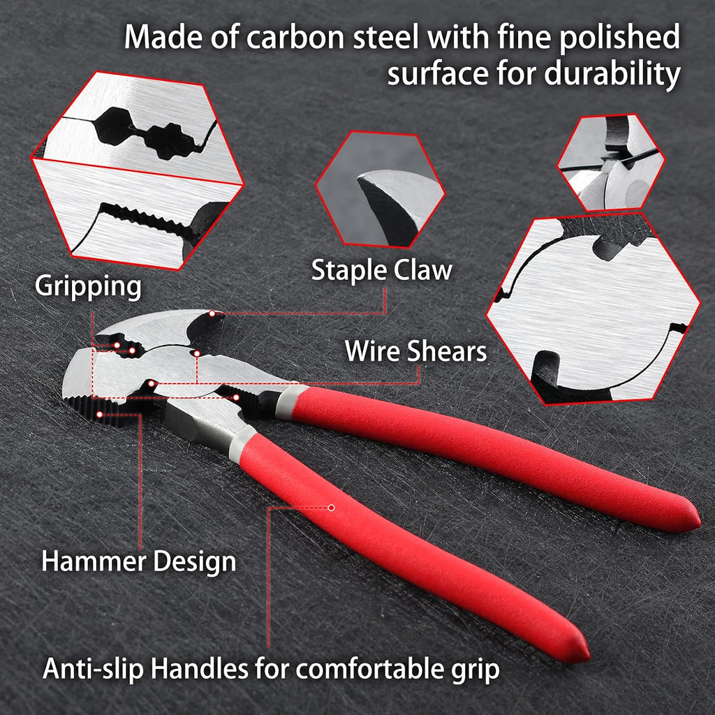 Multi Tool 9.5-Inch Fencing Pliers With Hammer Fence Cutter Nail Puller Wire Cutting Hammer Head Pliers