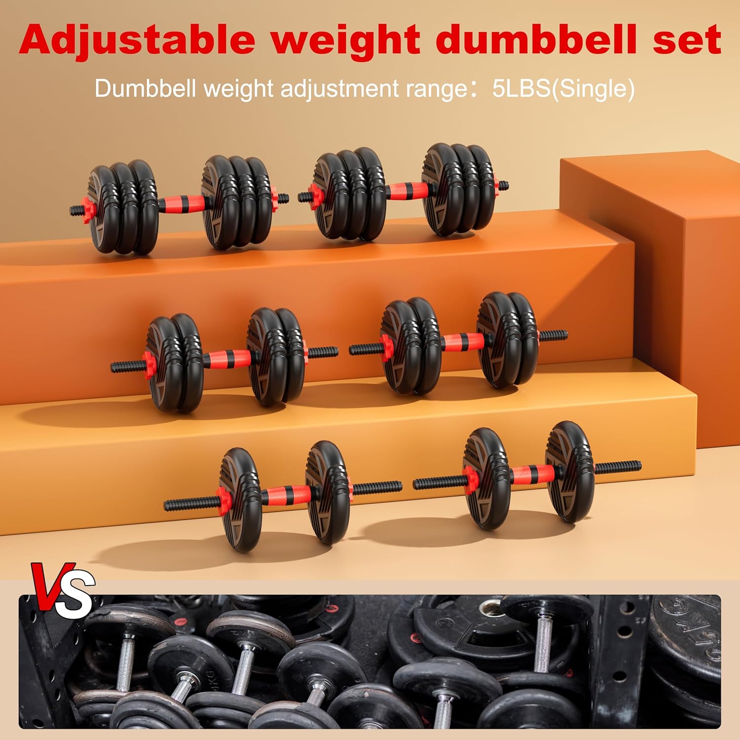 Adjustable Dumbbell Set, 20/30/45/70/90lbs, 5 in 1 Multi-Function Dumbbells | Converts to Barbell Kettlebell&Push up