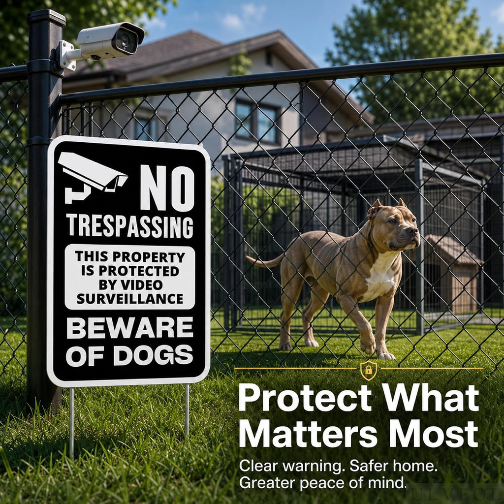 Set of 3 Double Sided 12x8 Inches Beware of Dog Plastic Sign with Metal Stakes - No Trespassing This Property Is