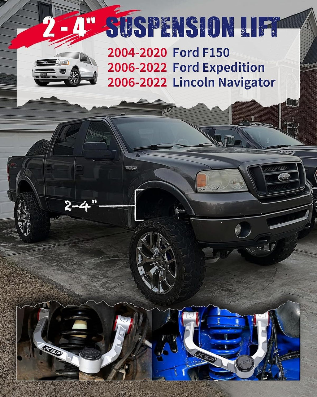KSP F-150 Aluminum Upper Control Arm for 2-4" Leveling lift Kits, Adjustable Forged Control Arms Compatible with f150 2004-2020, Front Suspension A-arms Fit for Expedition Navigator 06-22