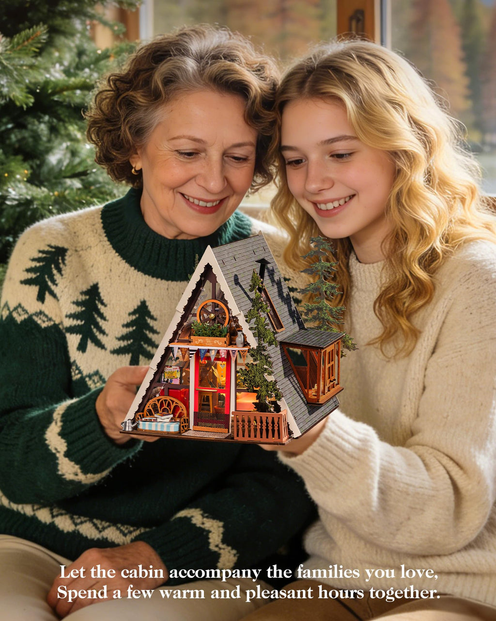 DIY Miniature Forest Tiny House Kit-A-Frame Cabin with LED Lights
