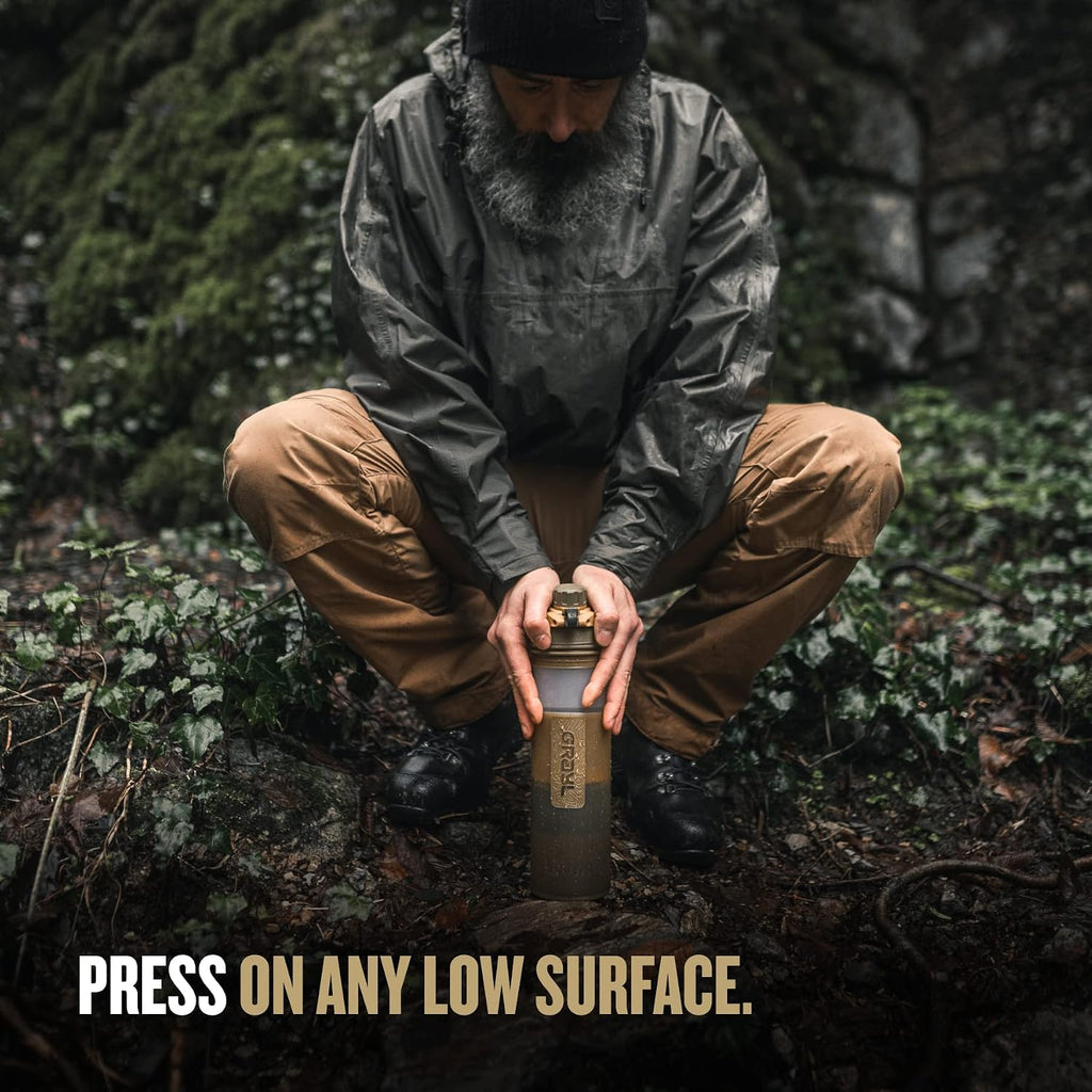 GeoPress 24 oz Water Purifier Bottle - Filter for Hiking, Camping, Survival, Travel (Coyote Brown)