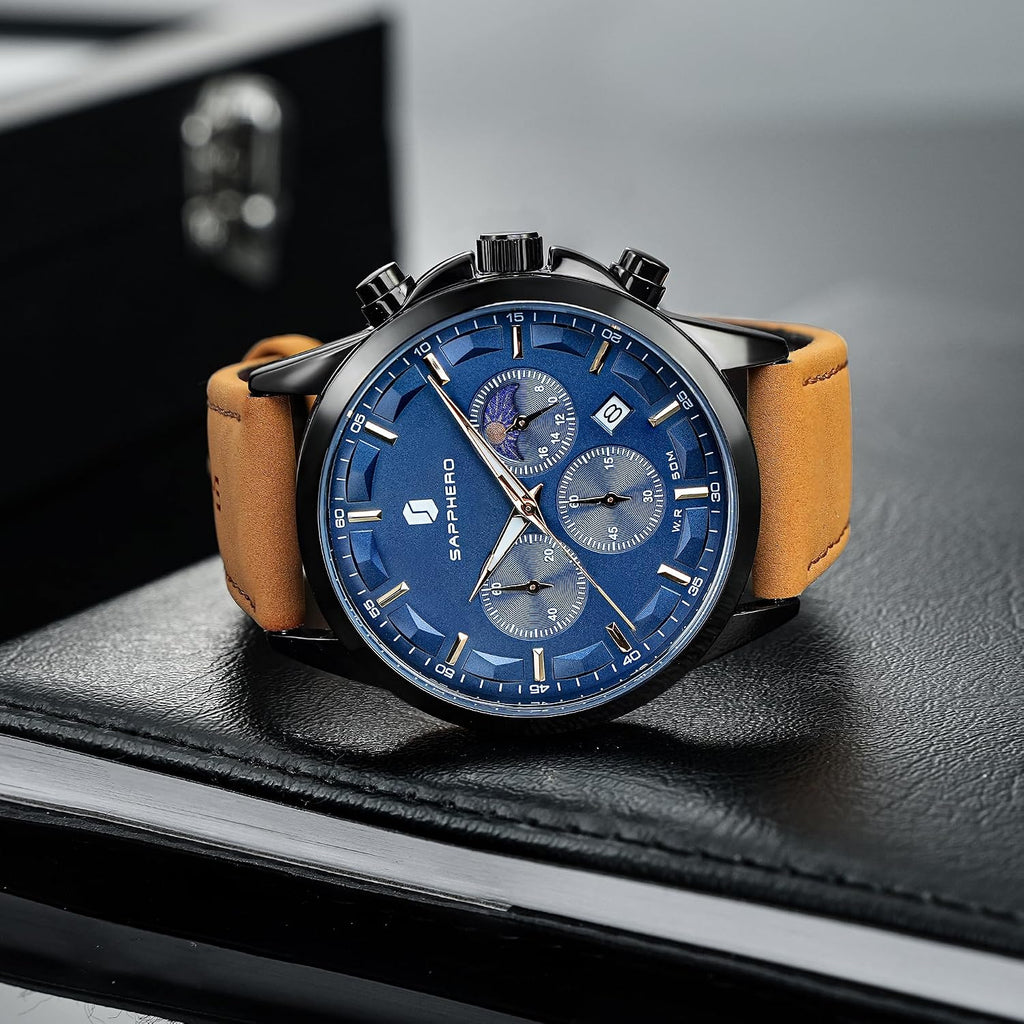 Chronograph Watches for Men, Original Business Casual Stainless Steel Analog Watch 50M Waterproof Luminous Watches