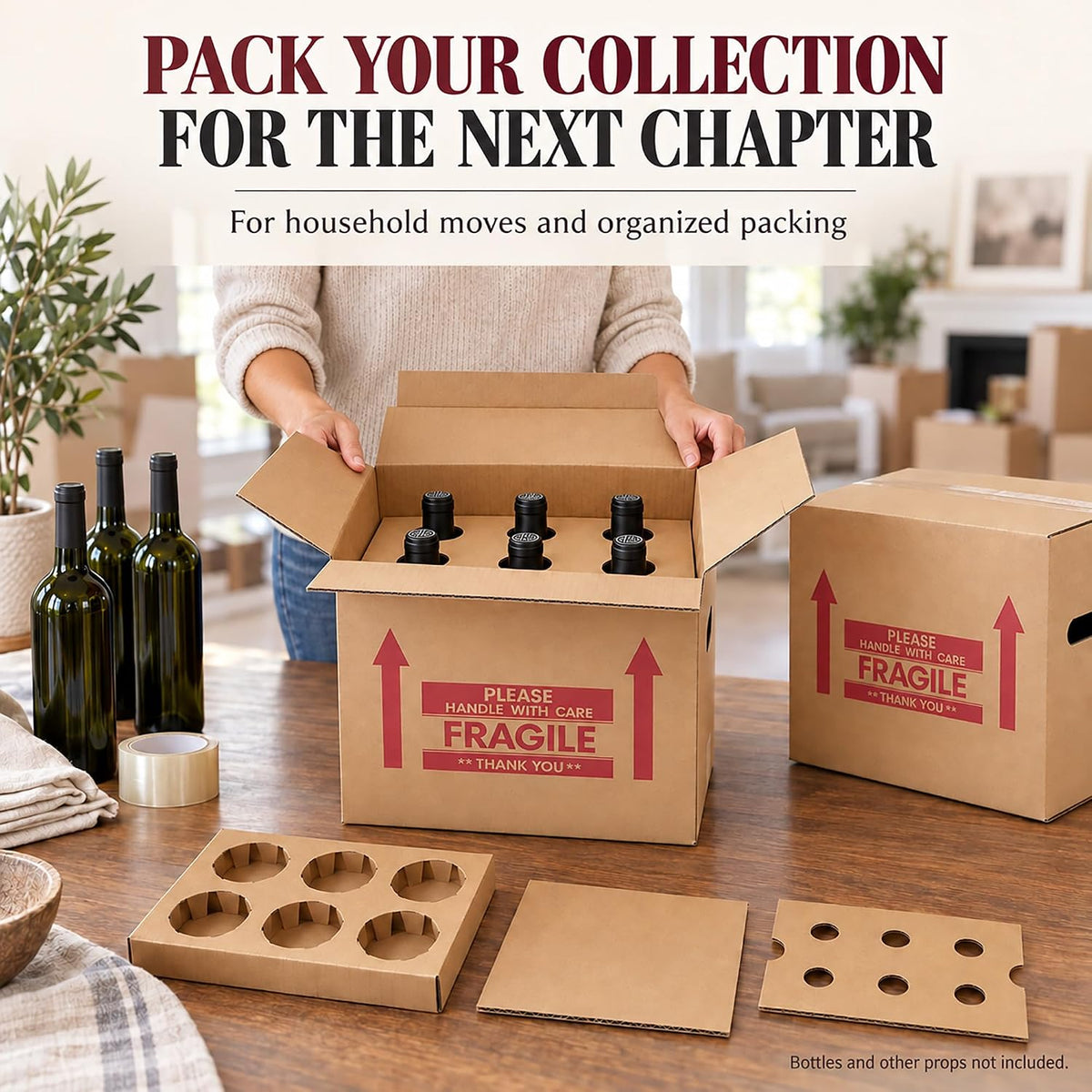 Xfzzrsdf Wine Boxes for Moving with Inserts, 10 Pack, 6 Bottles per Box