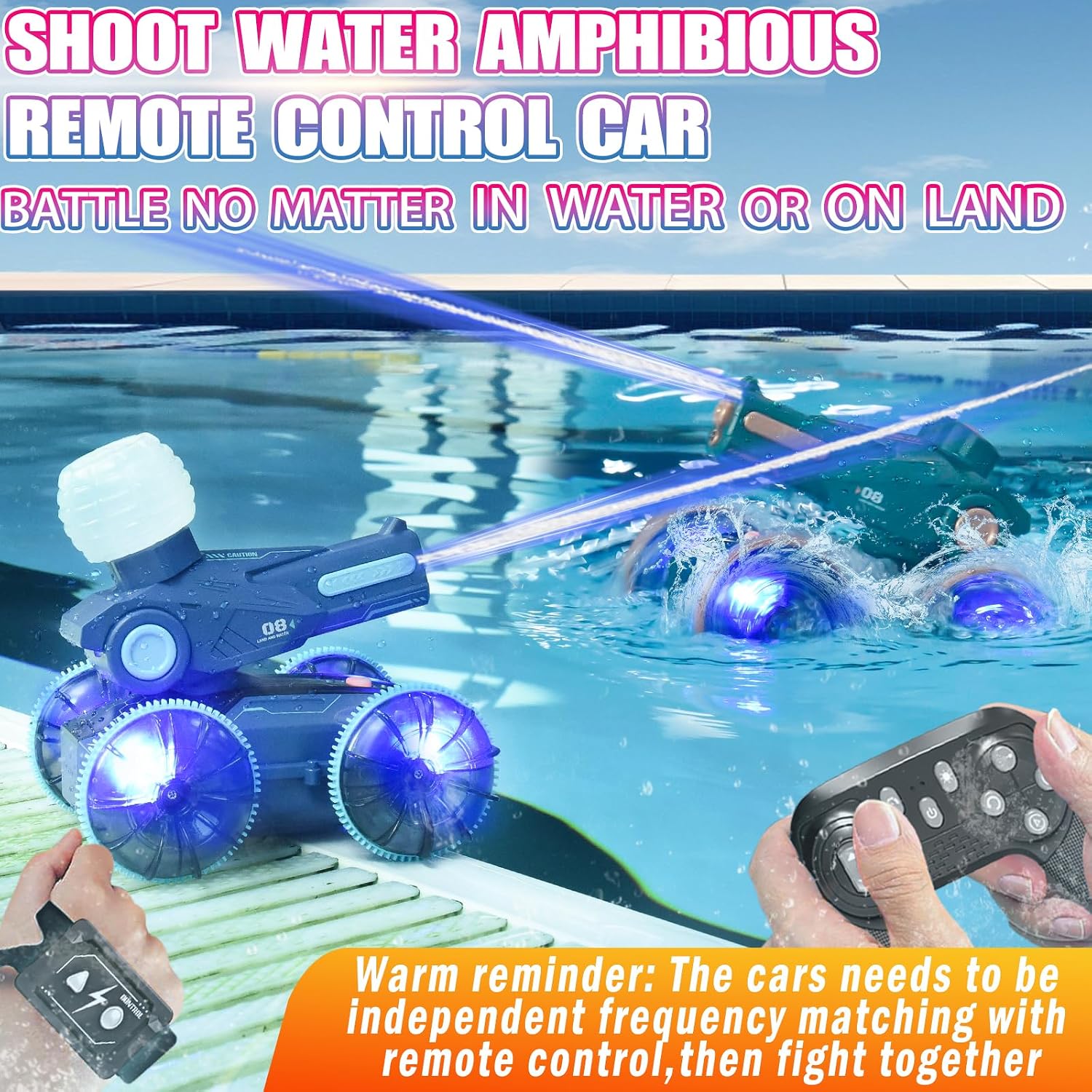 3-in-1 Remote Control Car, RC Boat & Water Gun - Amphibious RC Car for Land & Water, Adjustable Speed, Waterproof