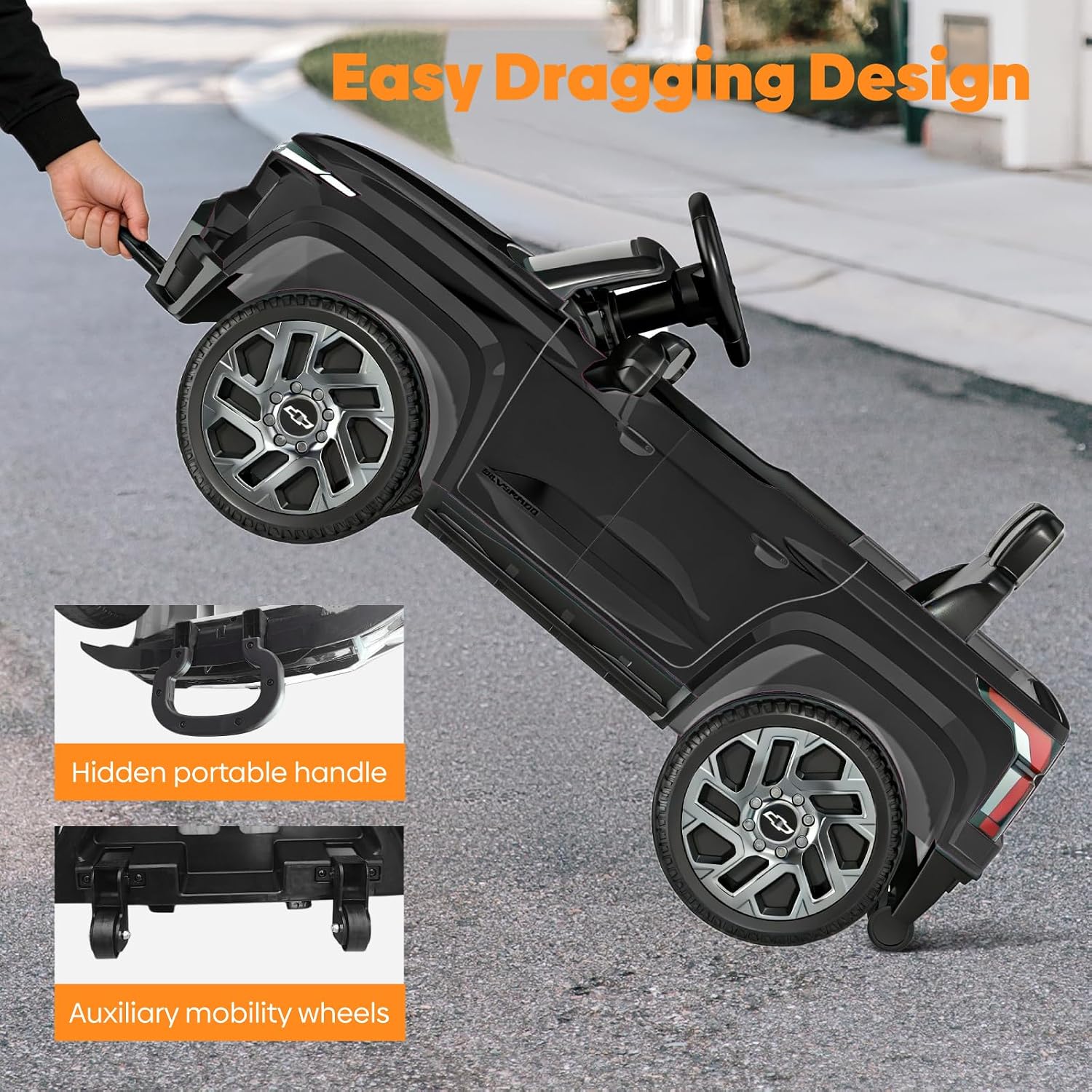 24V Licensed Chevrolet Silverado Electric Car for Kids, Ride on Toys for Toddlers with Remote Control, Soft Start