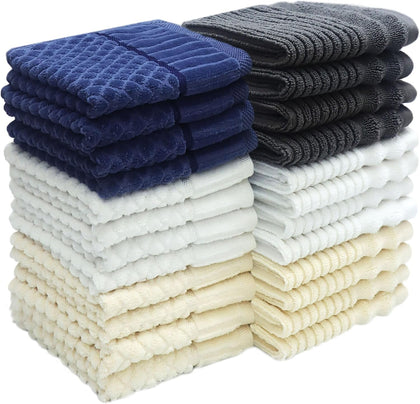 24 Pack Washcloth – 100% Cotton Multicolor Assorted Face Towel | Soft Absorbent Wash Cloths for Bath Shower Face Hand