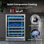24 Inch Wine Fridge, 52 Bottle Dual Zone Wine Cooler with Left Hinged