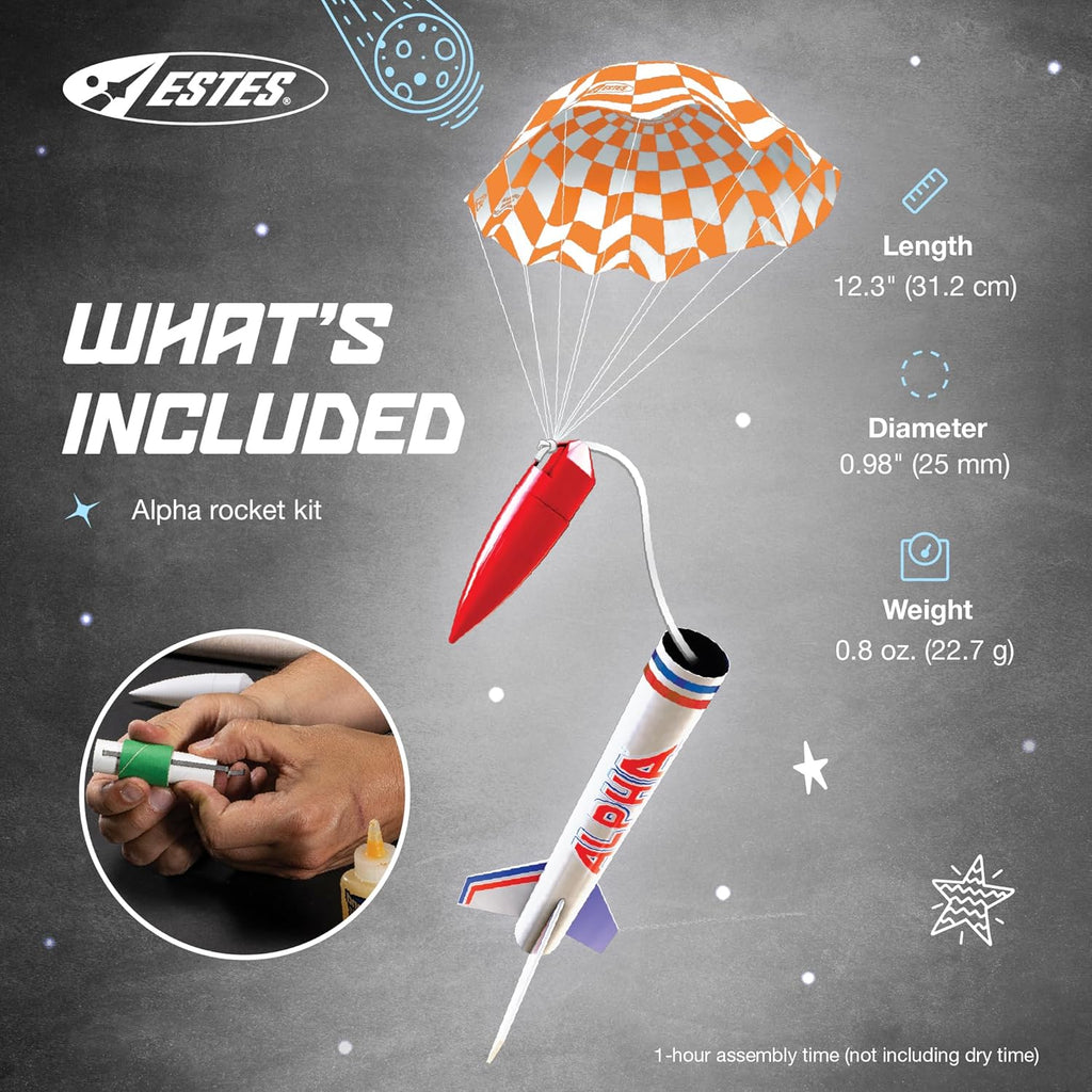 1225 Alpha Rocket-Building Kit, Intermediate Flying-Rocket-Model Kit for Ages 10+