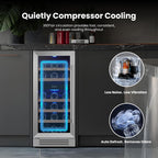 15 Inch Dual Zone Wine Fridge, 28 Bottle Wine Cooler with Left-Hinged