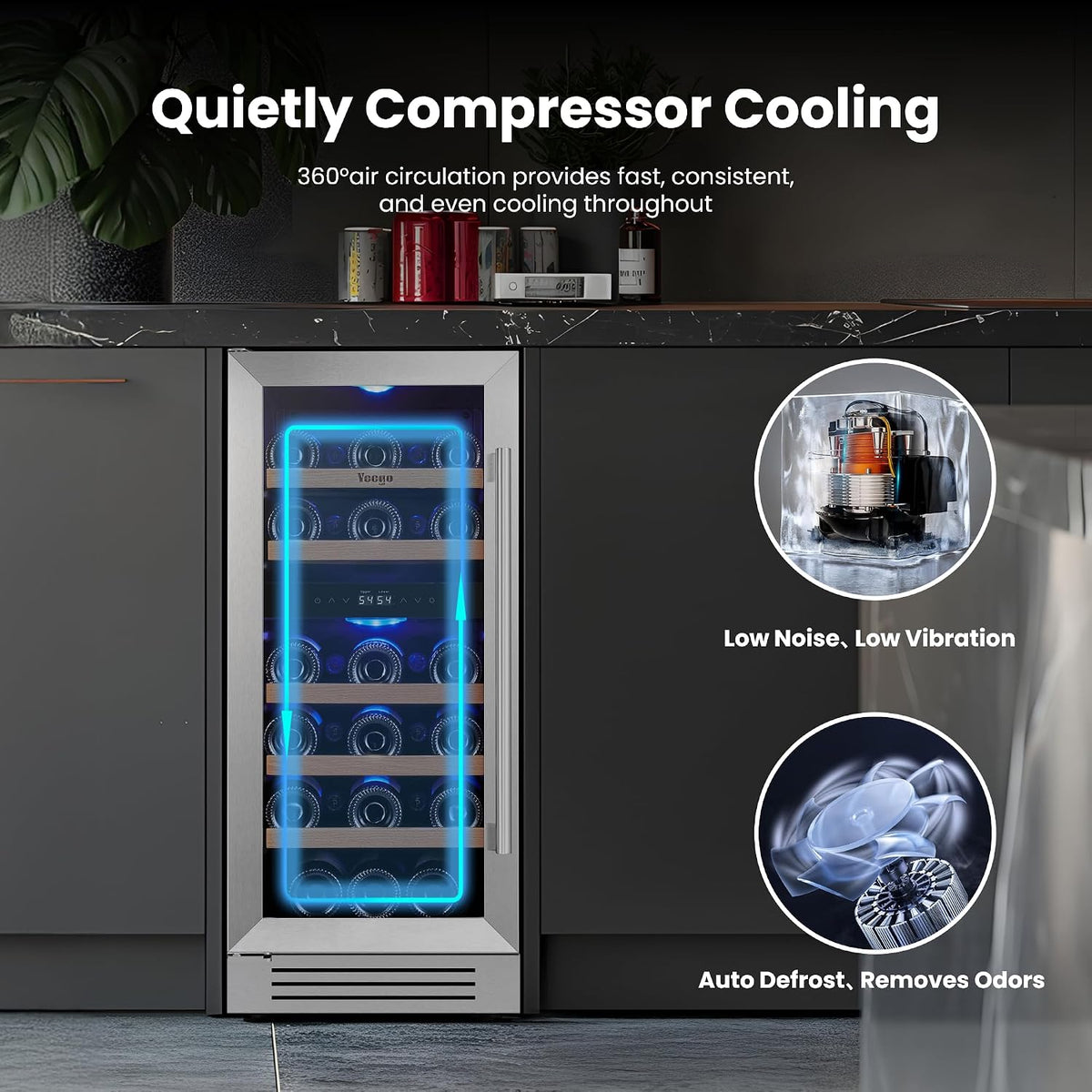 15 Inch Dual Zone Wine Fridge, 28 Bottle Wine Cooler with Left-Hinged