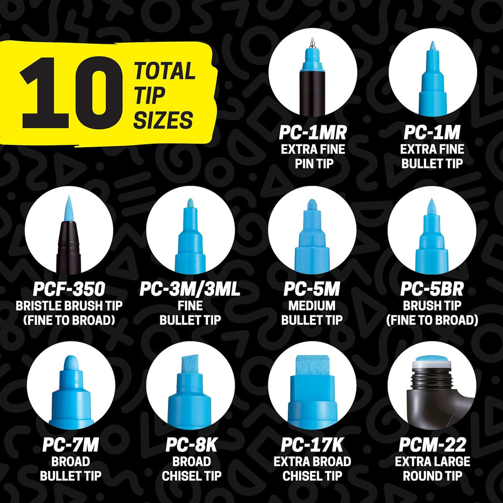 Posca Acrylic Paint Art Markers, Set of 12 Extra Fine Point Thin Paint Pens for Coloring Gifts, Fabric, Metal, Glass