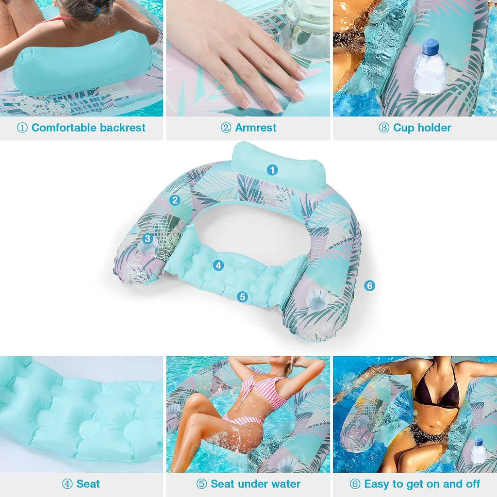Inflatable Pool Float Chair - Extra Large Floating Pool Lounger with Cup Holder for Adults