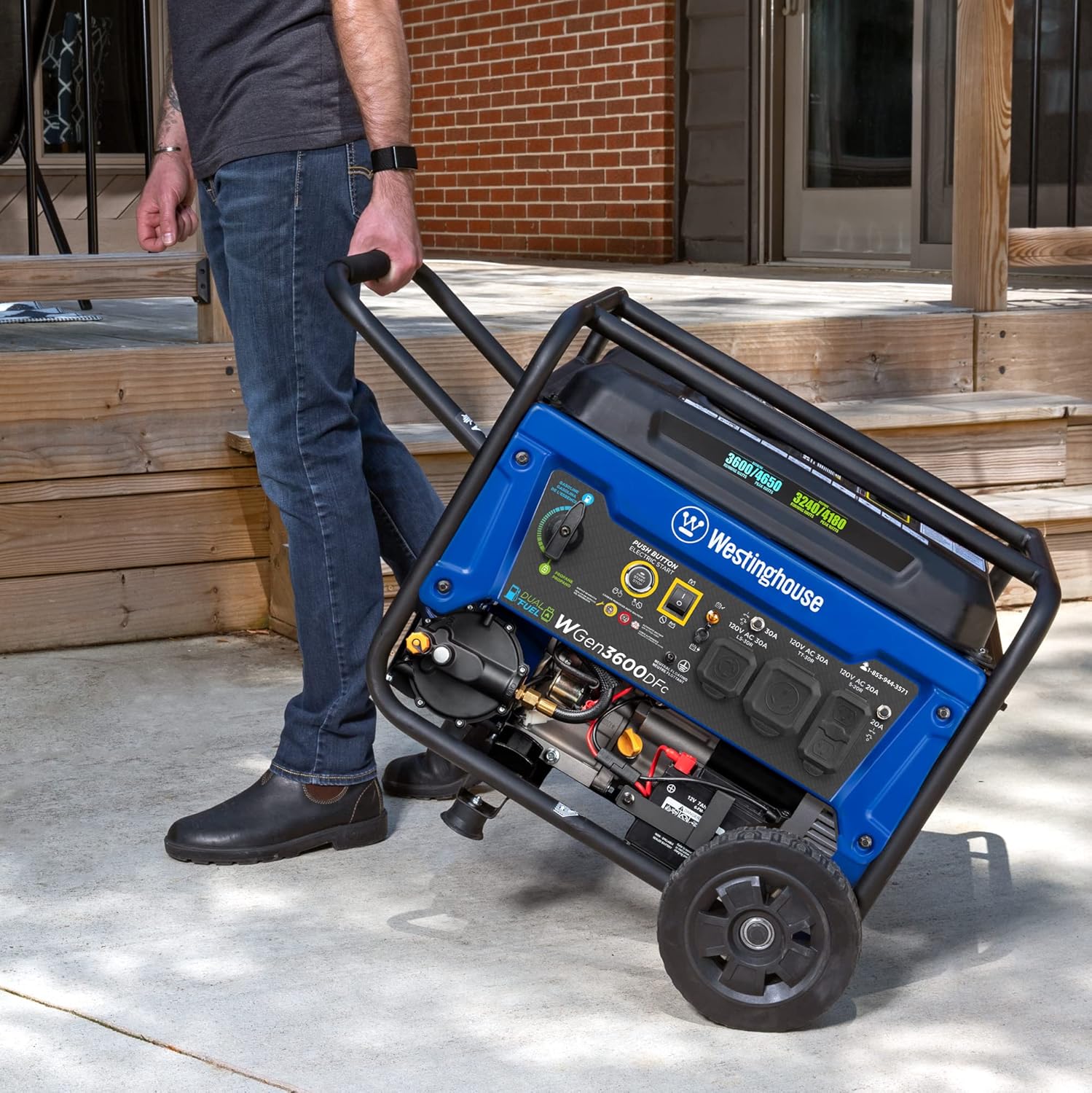 4650 Peak Watt Dual Fuel Portable Generator, Remote Electric Start with Auto Choke, RV Ready 30A Outlet, Gas &