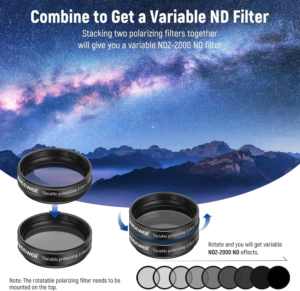 1.25' Telescope Eyepiece Filter Set (10 Pack), Including Planetary, Variable, UHC, Lunar & Starglow Filters for Moon