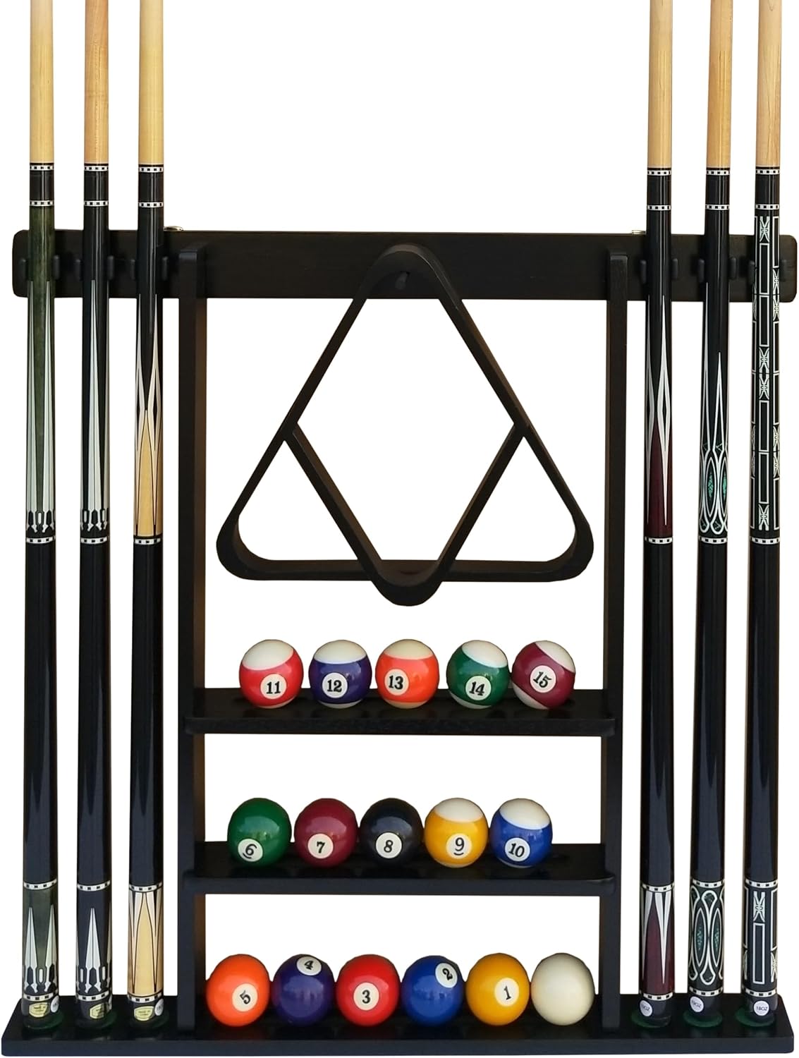 Wall Mount Cue Rack, Billiard Pool Cue Stick holder, Premium Quality Made in TAIWAN, Solid Hardwood, Cue Rack Only