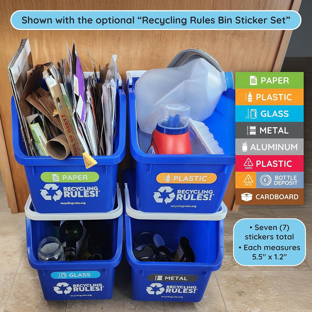 6 Gallon Stackable Recycling Bin Container in Blue, Eco-Friendly BPA-Free Handy Recycler with Handle, 4-Pack