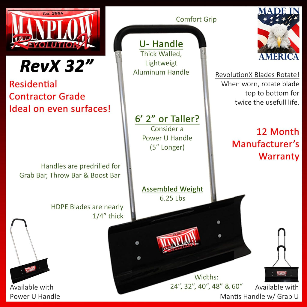 RevolutionX Snow Pusher with U Handle (32 Inch)
