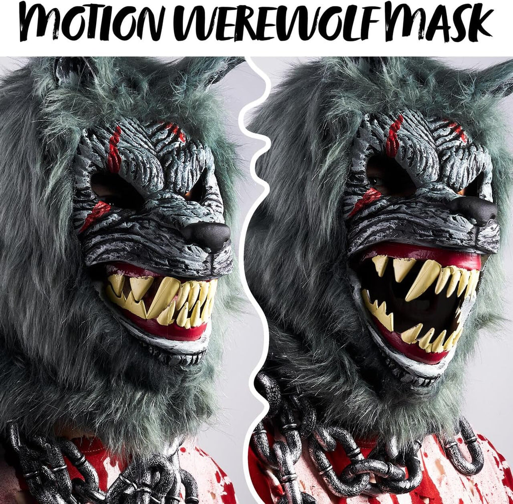 Halloween Wolf Werewolf Mask with Movable Jaw, Werewolf Costume Accessories Scary Mask for Kids Men Women Halloween