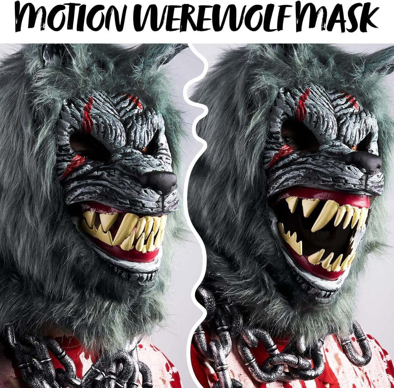 Halloween Wolf Werewolf Mask with Movable Jaw, Werewolf Costume Accessories Scary Mask for Kids Men Women Halloween
