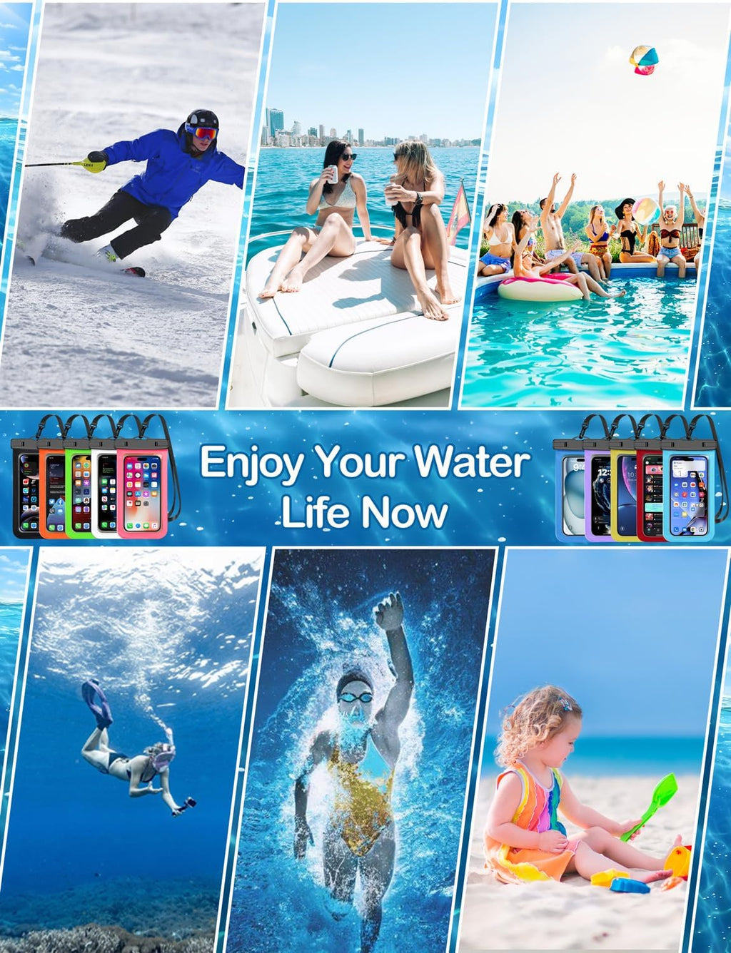 5 Pack Multicolor Waterproof Phone Pouch, Cell Phone Case Dry Bag,Protection Level: IP68,Beach Cruise for