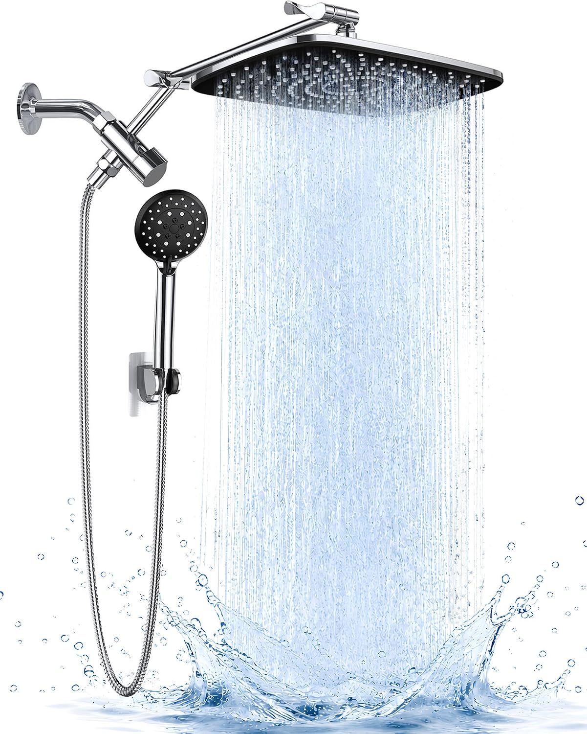 11.8" High Pressure Shower Head with Handheld, Metal Core Fittings | Handheld Shower Heads with Multi Spray Modes