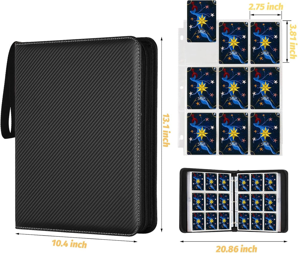9 Pocket Trading Card Binder,900 Cards,50 Top-Loading Pages, Double Sided Pockets PU Cover Zipper Collection Album