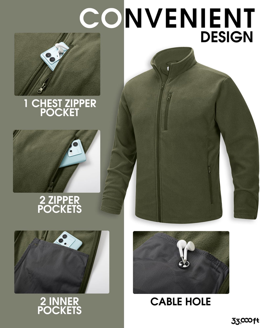 Men's Full Zip Fleece Jacket Lightweight Warm Soft Polar Jackets