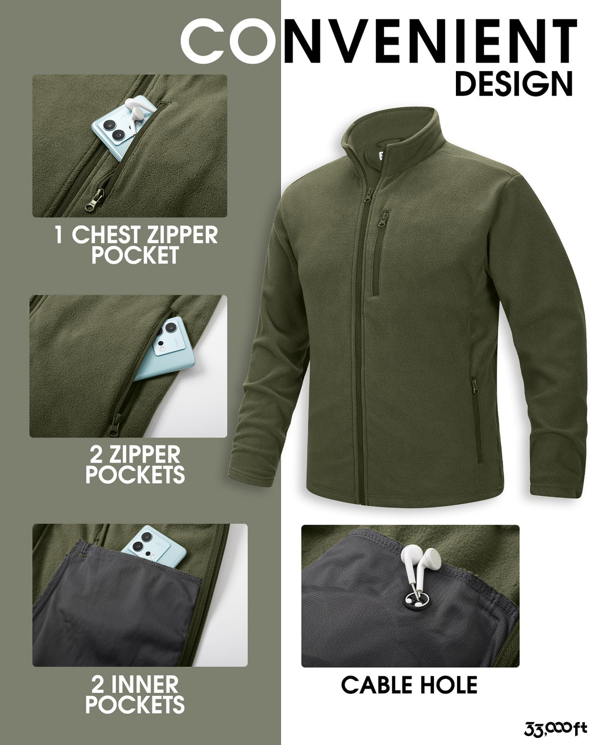 Men's Full Zip Fleece Jacket Lightweight Warm Soft Polar Jackets