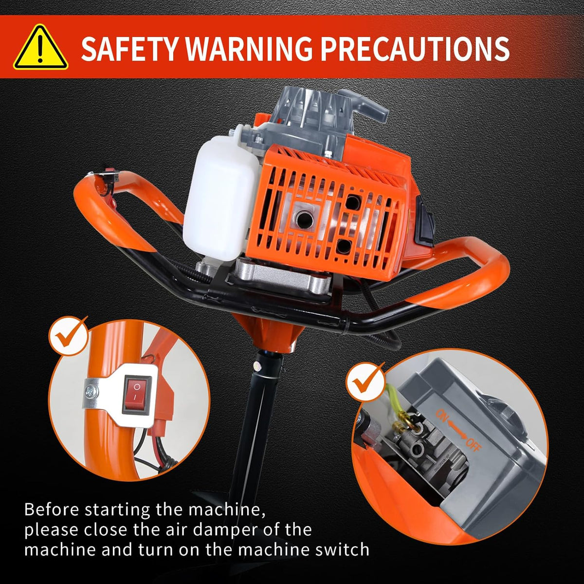 85cc Auger Post Hole Digger Gas Powered Earth Digger 2-Stroke Petrol | w/ 3 Auger Bits (4" 8" 12") + 2 Extension Bar