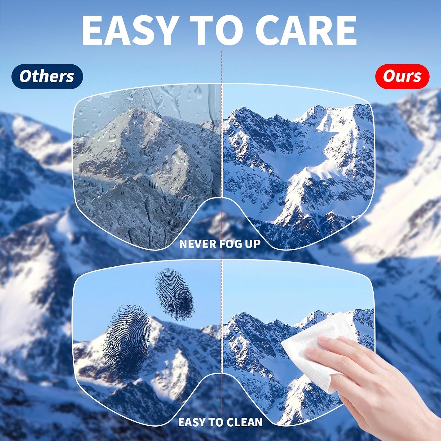 Snowboard Ski Goggles Men Women Frameless Anti Fog OTG Snow Goggles Skating Skiing Snowmobile Detachable Lens