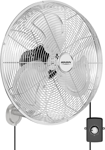 ROVSUN 18inch Industrial Wall Mount Fan, Heavy Duty Wall-mounted Fan with Easy Controller & 3-Speed Setting, High Velocity Wall Fan with Aluminum Blade & Oscillation for Garage, Gym, Patio, UL Listed